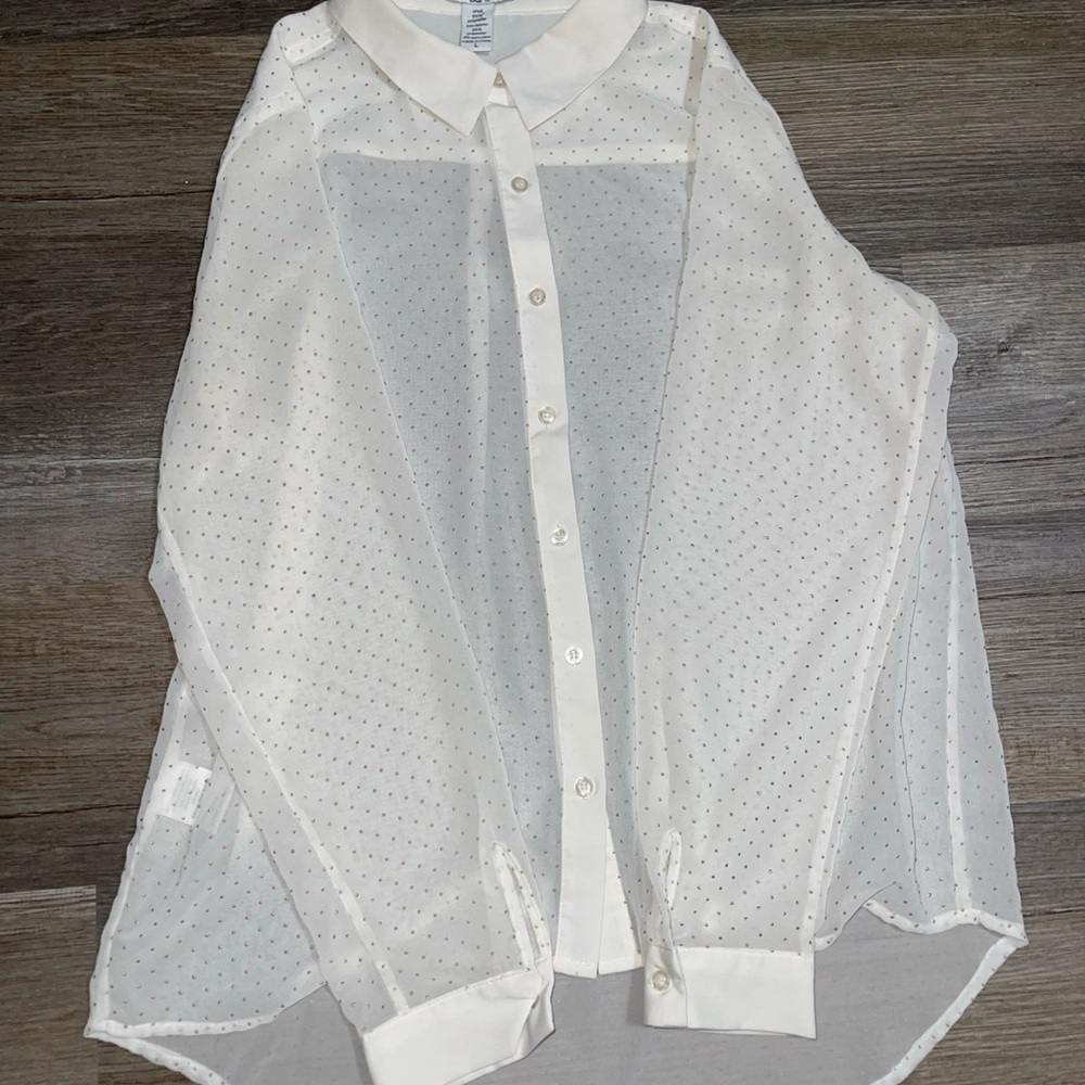 SOLD Bar III Studded Long Sleeved Contemporary Sheer White Button Down Blouse